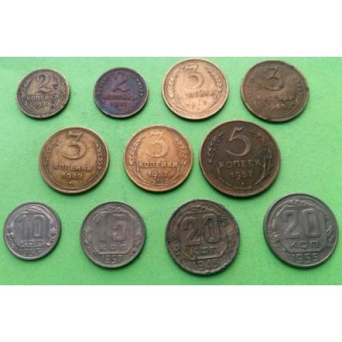 Может кому-то это надо - набор 11 монет СССР 1928-1957 гг.