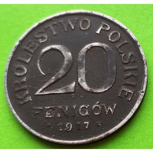 Немецкая оккупация - железо - Польша 20 пфенигов 1917 г. - отличное состояние, редкий номинал