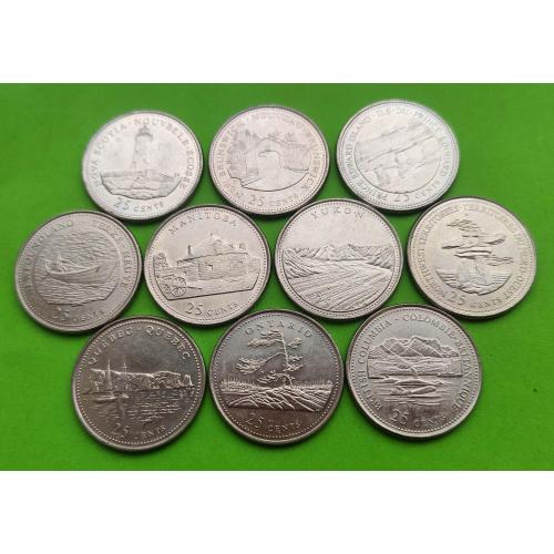 Неполный набор монет - юб. Канада 10 штук по 25 центов 1867-1992 гг. (125 лет Конфедерации)
