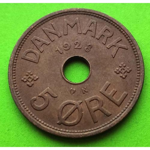 Отличное состояние - Дания 5 эре 1928 г.