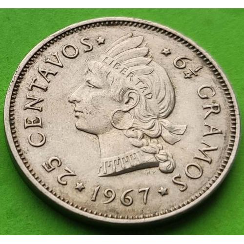 Отличное состояние - Доминиканская республика 25 сентаво 1967 г.
