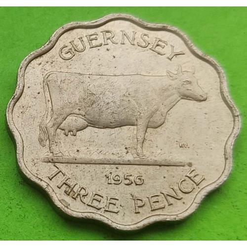 Отличное состояние - Гернси 3 пенса 1956 г. (тонкая заготовка)