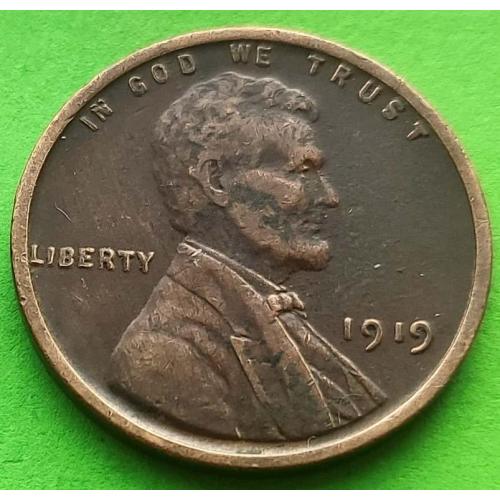 Отличное состояние - США 1 цент 1919 г.