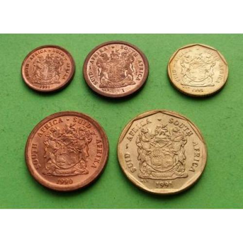 Пять монет - набор ЮАР 1991-1995 гг. в отличном состоянии