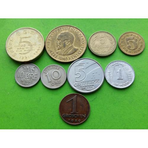 Набор №1 монет 9 штук разных стран (или цена за одну монету на выбор 20 грн) минус 5 песо Колумбия