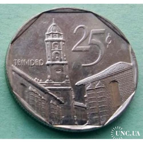 Редкая - медальное распопложение аверса - Куба 25 сентаво 1994 г.