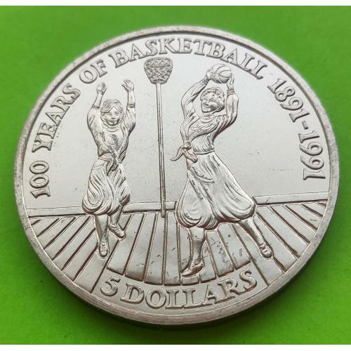 Редкая - Ниуэ 5 долларов 1991 г. - спорт, баскетбол