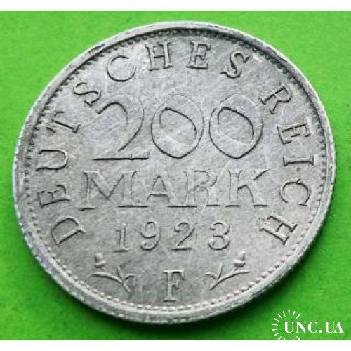 Редкий монетный двор - Германия 200 марок 1923 г. (F)