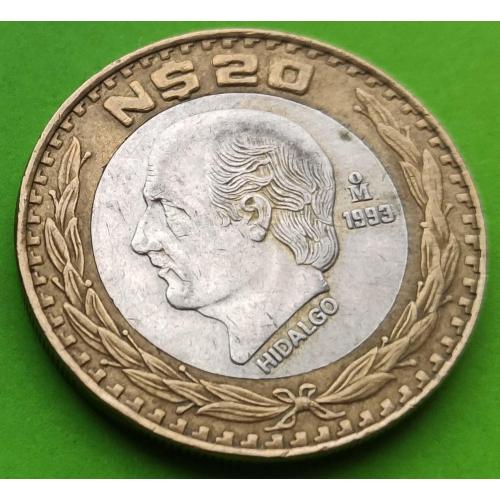 Сердцевина - серебро 0.9250 пробы, вес 0,250 унции - Мексика 20 новых песо 1993 г.