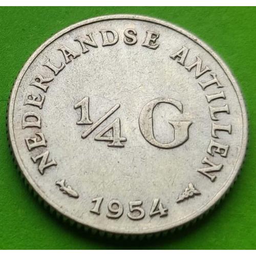Серебро - Антильские о-ва (Антилы) 1/4 гульдена 1954 г.
