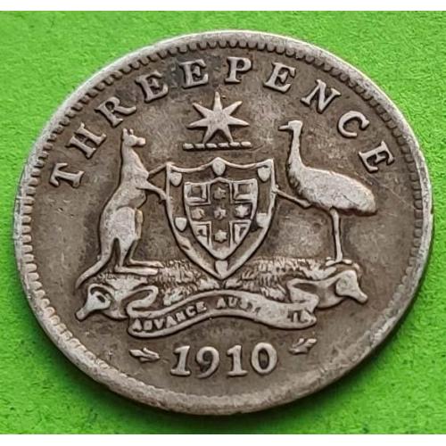 Серебро - Австралия 3 пенса 1910 г. (Эдвард VII)