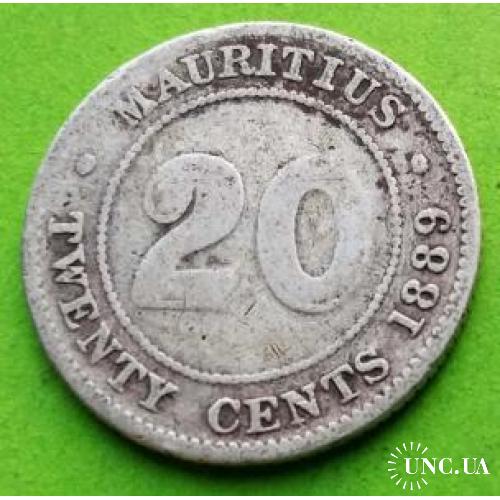 Серебро - Брит. Маврикий 20 центов 1889 г. (Виктория) - хорошее состояние
