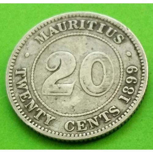 Серебро - Брит. Маврикий 20 центов 1899 г. (Виктория) - хорошее состояние