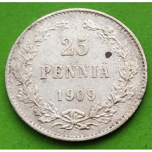 Серебро - Русская Финляндия 25 пенни 1909 г.