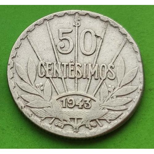 Серебро - Уругвай 50 сентезимо 1943 г.