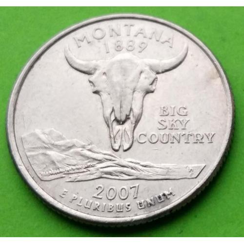 США 25 центов (квотер) 2007 г. - монета из оборота (Монтана)
