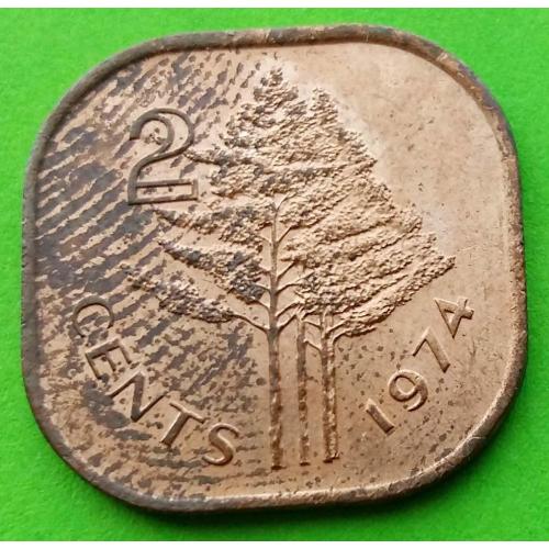 Свазиленд 2 цента 1974 г. (редкая, не ФАО - без надписи над номиналом)