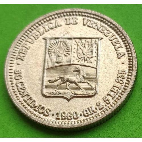 UNC - серебро - Венесуэла 50 сентимо 1960 г.