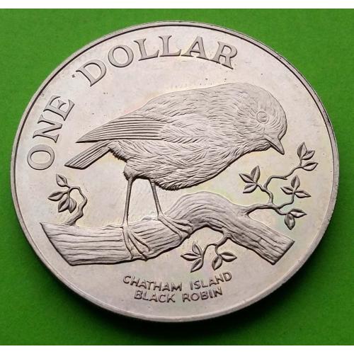 UNC - Юб. Новая Зеландия 1 доллар 1984 г. (птичка - Черный Робин) - самый редкий из серии