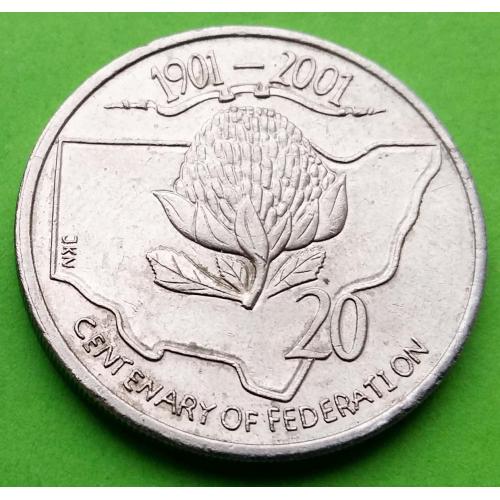 Юб. Австралия 20 центов 2001 г. (Столетие Федерации - цветок)