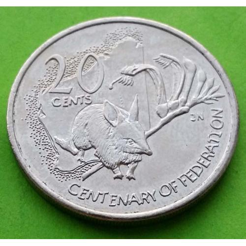 Юб. Австралия 20 центов 2001 г. (Столетие Федерации - мышка)