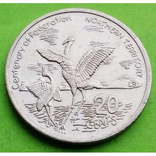 Юб. Австралия 20 центов 2001 г. (журавли)