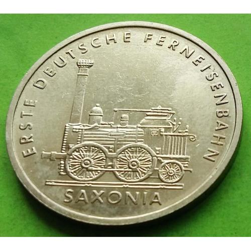 Юб. ГДР 5 марок 1988 г. (Саксония, паровоз) 