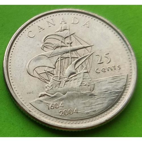 Юб. Канада 25 центов 2004 г. (400 лет первому французскому поселению) - корабль
