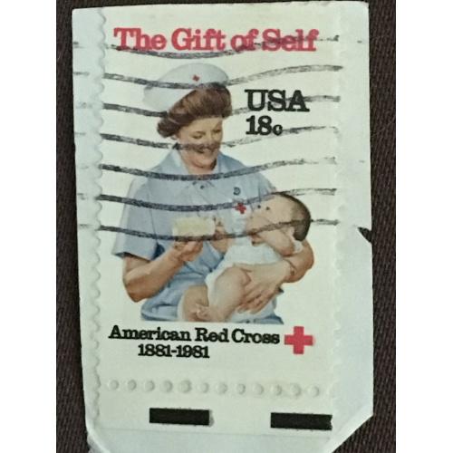 Марка США. 18 центов. Медсестра с младенцем.