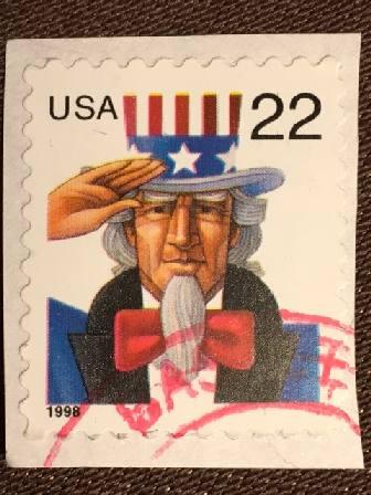 Марка США.  22 цента. Мужчина в шляпе. 1998 г.