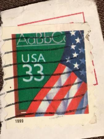 Марка США.  33 цента. Флаг. 1999 г.
