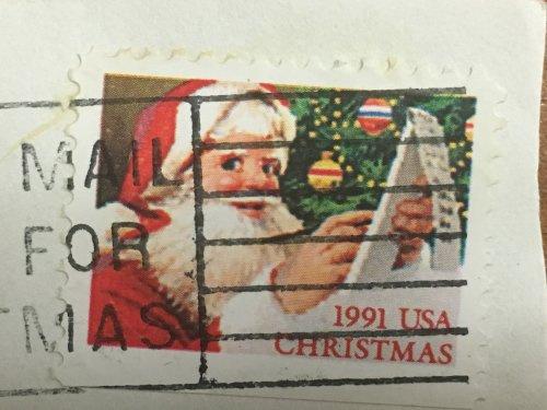 Марка США. Рождество. Санта Клаус . 1991 год. На бумаге.
