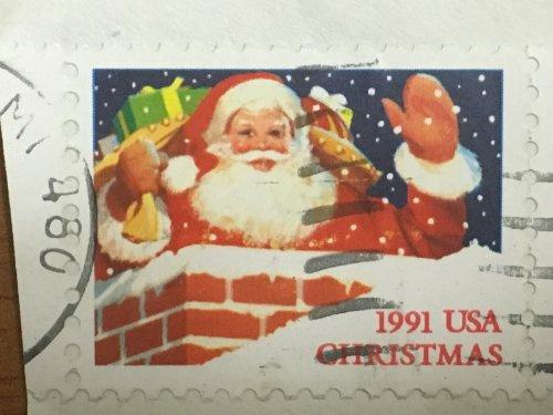 Марка США. Санта Клаус. 1991 год. На бумаге.