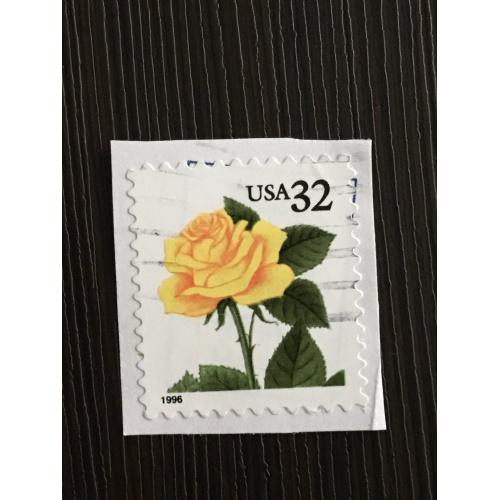 Марка США. Желтая роза. 32 цента.