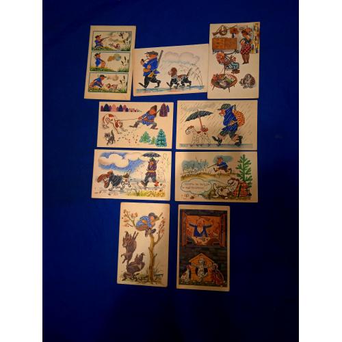 9 открыток Юмор Охота 1968г. Художник Орлов, Шварц 