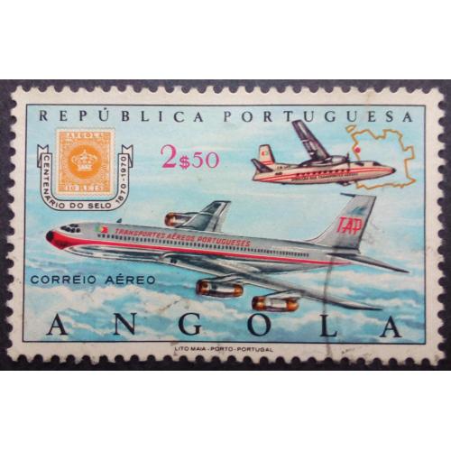 Ангола 1970 100 лет маркам Анголы, самолет, гашеная