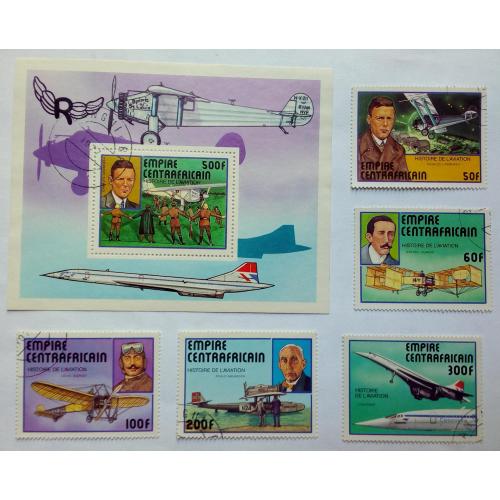 ЦАР 1977 История авиации, самолеты, гашеные (КЦ=8 евро)