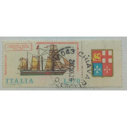 Италия 1977 Корабль, парусник, сцепка с купоном, гашеная