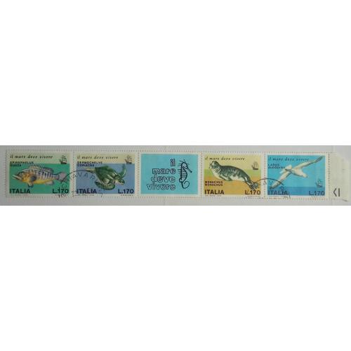 Италия 1978 Морская фауна, рыбы, птица, сцепка, гашеная (редкая)
