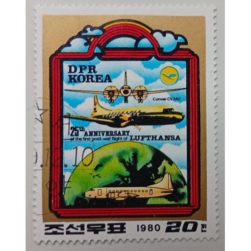 КНДР Северная Корея 1980 Перевозчик Conair CV-340, самолет, 20Сh, гашеная(I) (КЦ=1,6 евро)