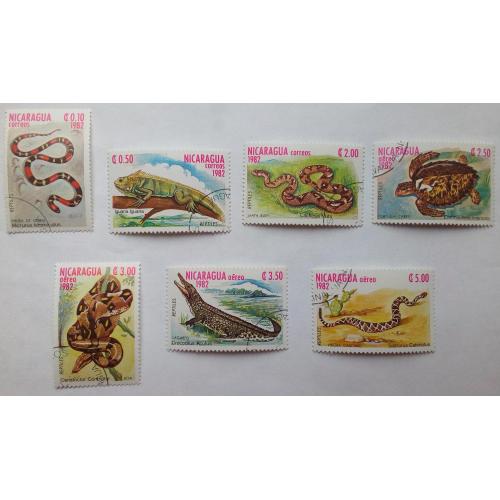 Никарагуа 1982 Рептилии, змеи, крокодилы, черепахи, фауна, гашеные (КЦ = 3 евро)