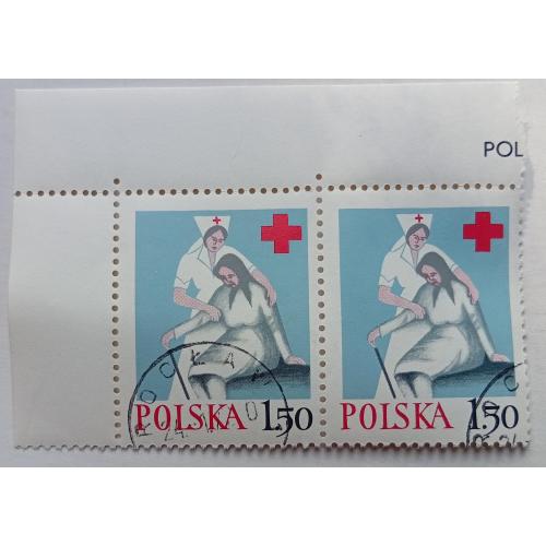 Польша 1977 Красный крест, сцепка, гашеная