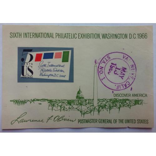 США 1966 Международная филателистическая выставка, блок, гашеный