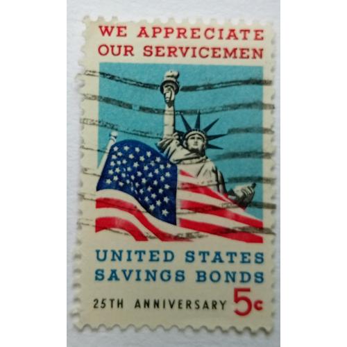 США 1966 Статуя Свободы и флаг, гашеная