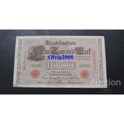 Германия  1000 марок 1910 красный номер Состояние
