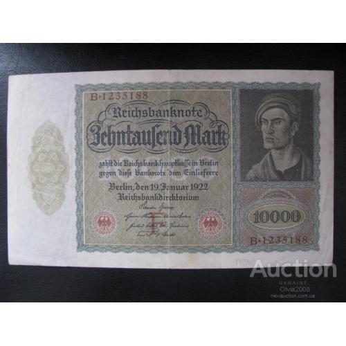 Германия Веймарская республика 10000 марок 1922 F Состояние