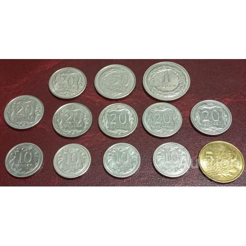 Польша Набор монет 1 злотый 5 , 10 , 20 , 50 грош 2009 - 2018 3,15 злотых 13 монет
