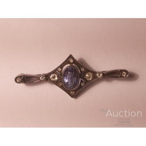 СССР Брошь Брошка Русские самоцветы серебро 875 проба с голубым камнем Винтаж Редкость