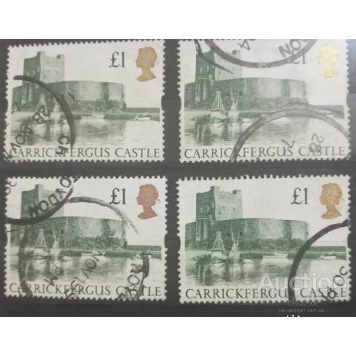Великобритания  марки стандарт 1 фунт 1992 Замок Каррикфергус 4 шт Гашеные