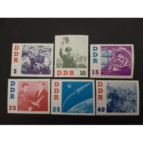 1961г.-ГДР, Космос, Полная серия, 6 марок, "Гагарин", негашеная, состояние коллекционное